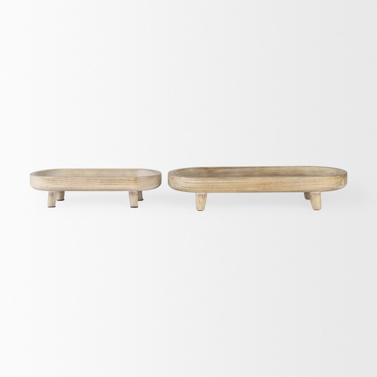 Mercana Carver Set of 2 Oblong White Washed Wood Footed Trays