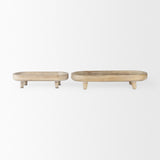 Mercana Carver Set of 2 Oblong White Washed Wood Footed Trays