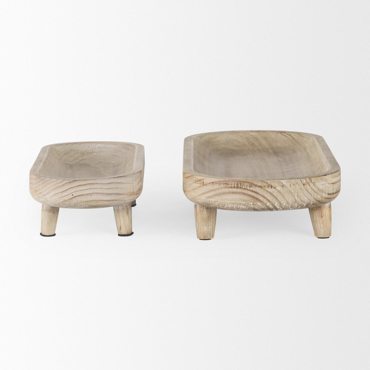 Mercana Carver Set of 2 Oblong White Washed Wood Footed Trays
