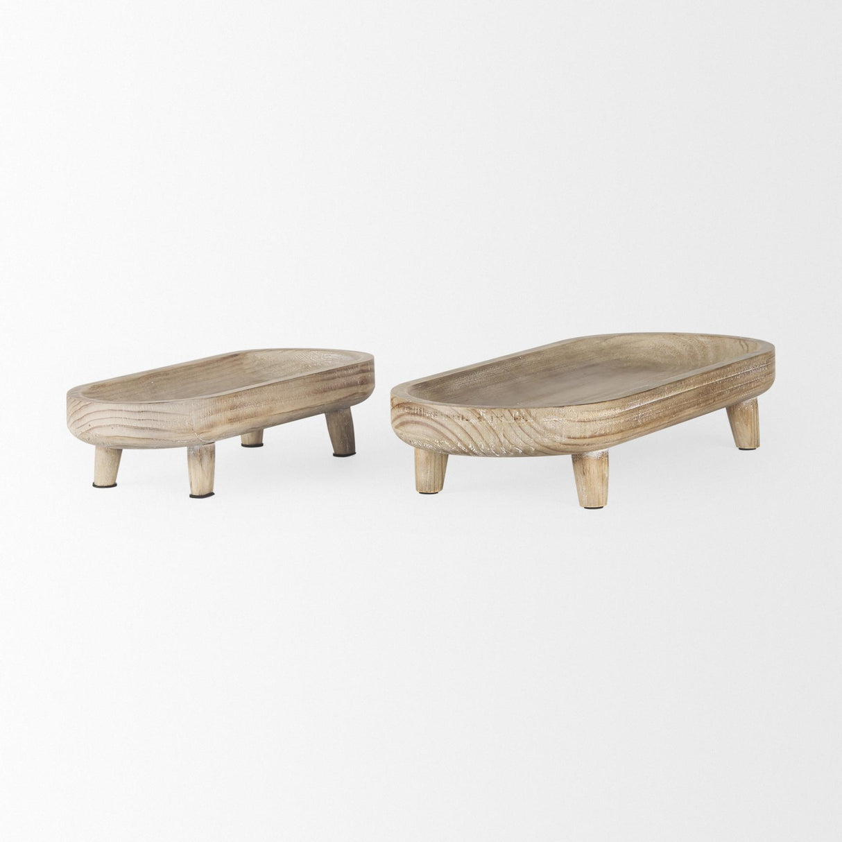 Mercana Carver Set of 2 Oblong White Washed Wood Footed Trays
