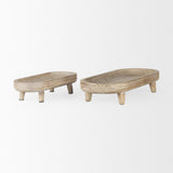 Mercana Carver Set of 2 Oblong White Washed Wood Footed Trays