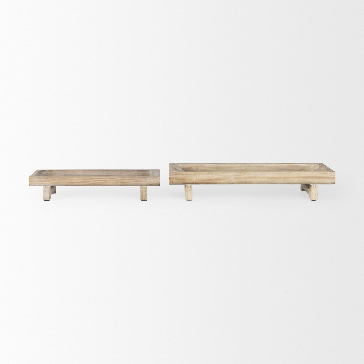 Mercana Carver Set of 2 Rectangular White Washed Wood Trays
