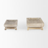 Mercana Carver Set of 2 Rectangular White Washed Wood Trays