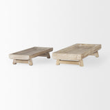 Mercana Carver Set of 2 Rectangular White Washed Wood Trays
