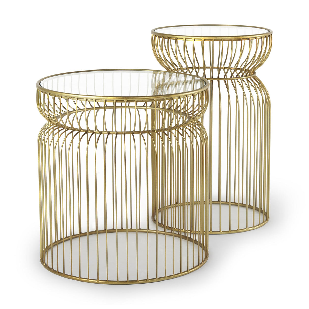 Mercana Shani Set of 2 Round, Gold Metal w/ Glass Accent Tables