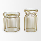 Mercana Shani Set of 2 Round, Gold Metal w/ Glass Accent Tables