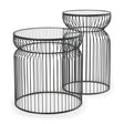 Mercana Shani Set of 2 Round, Black Metal w/ Glass, Accent Tables