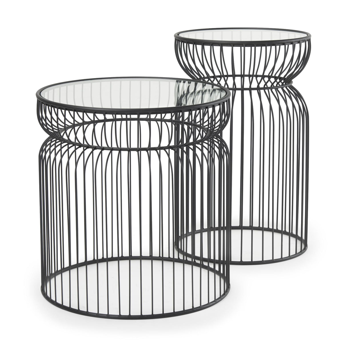 Mercana Shani Set of 2 Round, Black Metal w/ Glass, Accent Tables