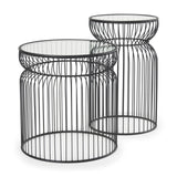 Mercana Shani Set of 2 Round, Black Metal w/ Glass, Accent Tables