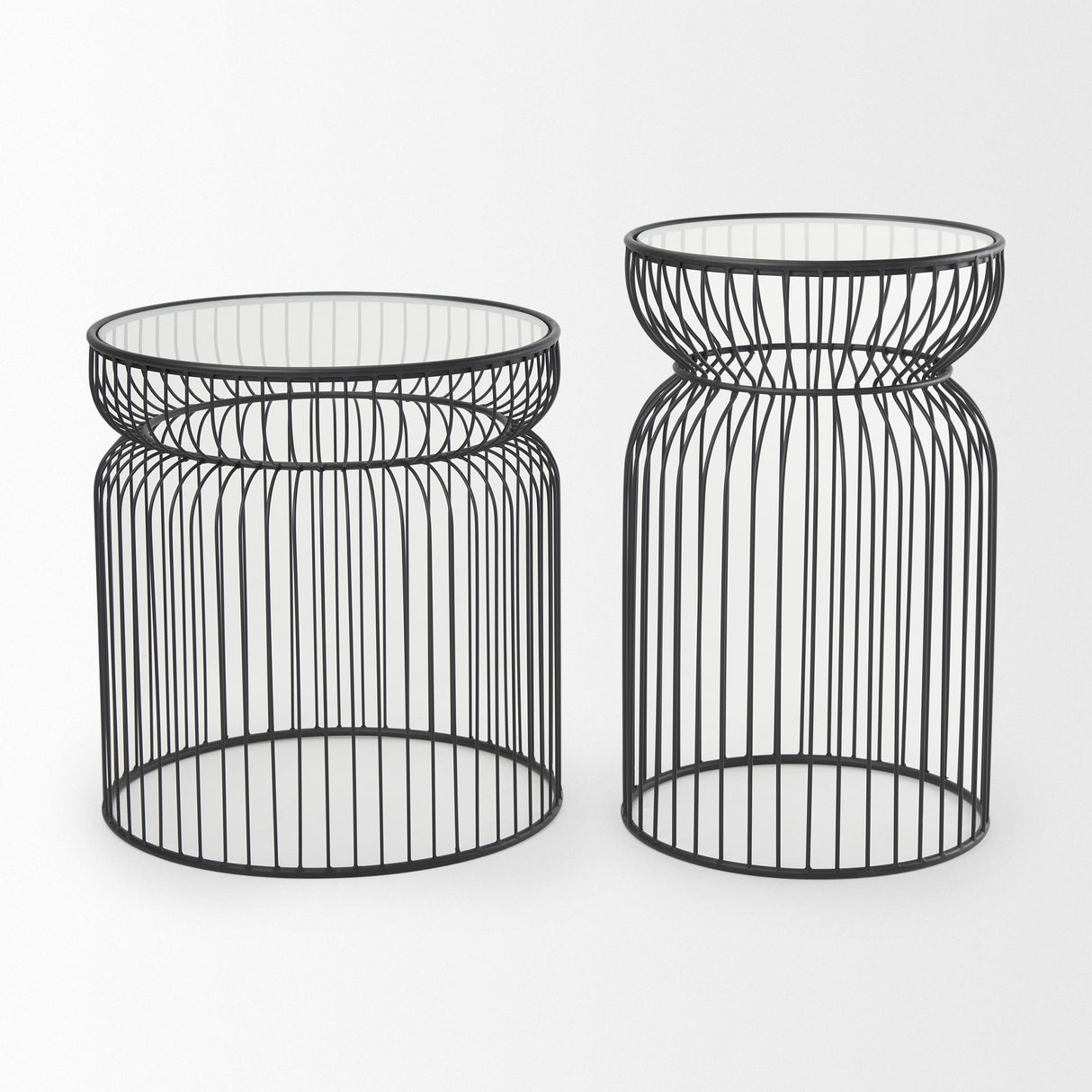 Mercana Shani Set of 2 Round, Black Metal w/ Glass, Accent Tables