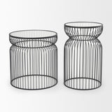 Mercana Shani Set of 2 Round, Black Metal w/ Glass, Accent Tables