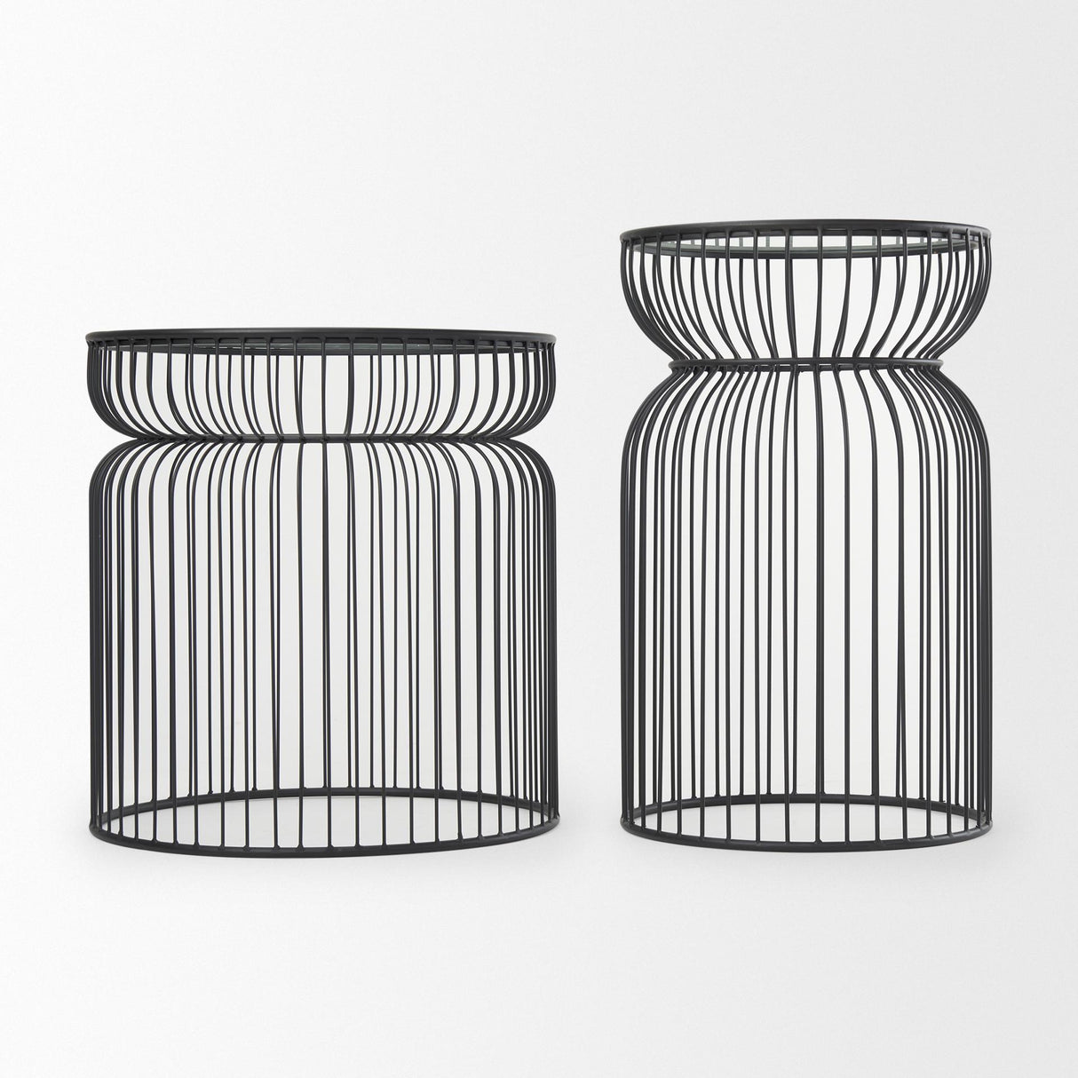 Mercana Shani Set of 2 Round, Black Metal w/ Glass, Accent Tables