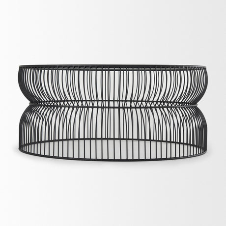 Mercana Shani Round Black Metal w/ Glass Coffee Table