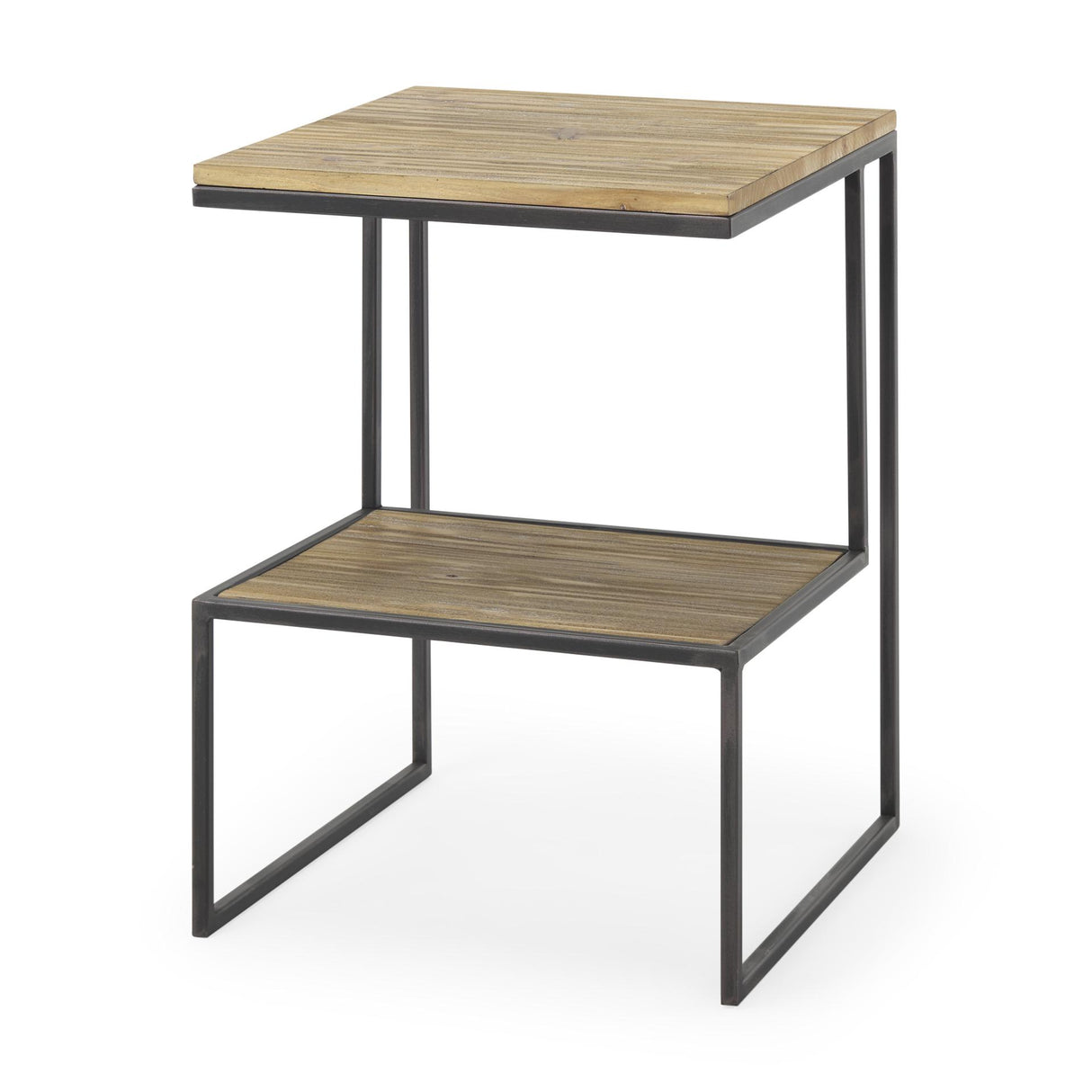 Mercana Ronin 22"H Square 2-Tier Wood w/ Black Metal Accent Table