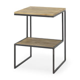 Mercana Ronin 22"H Square 2-Tier Wood w/ Black Metal Accent Table