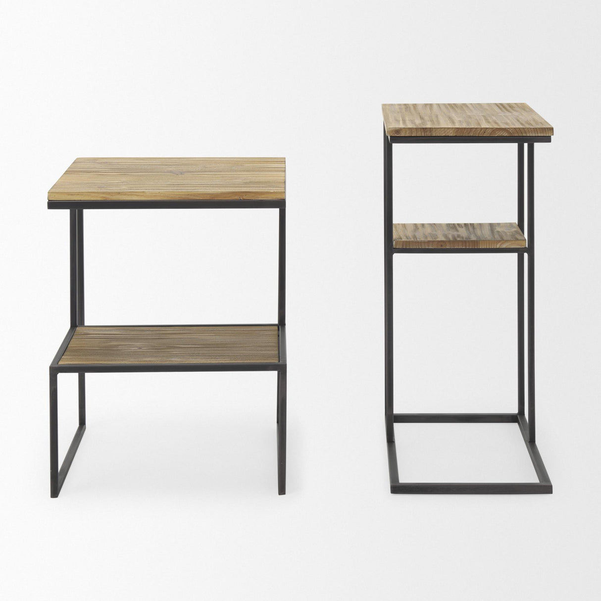 Mercana Ronin 22"H Square 2-Tier Wood w/ Black Metal Accent Table