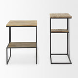 Mercana Ronin 22"H Square 2-Tier Wood w/ Black Metal Accent Table