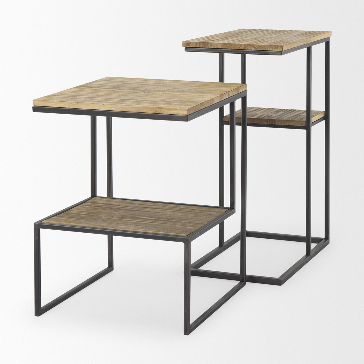 Mercana Ronin 22"H Square 2-Tier Wood w/ Black Metal Accent Table