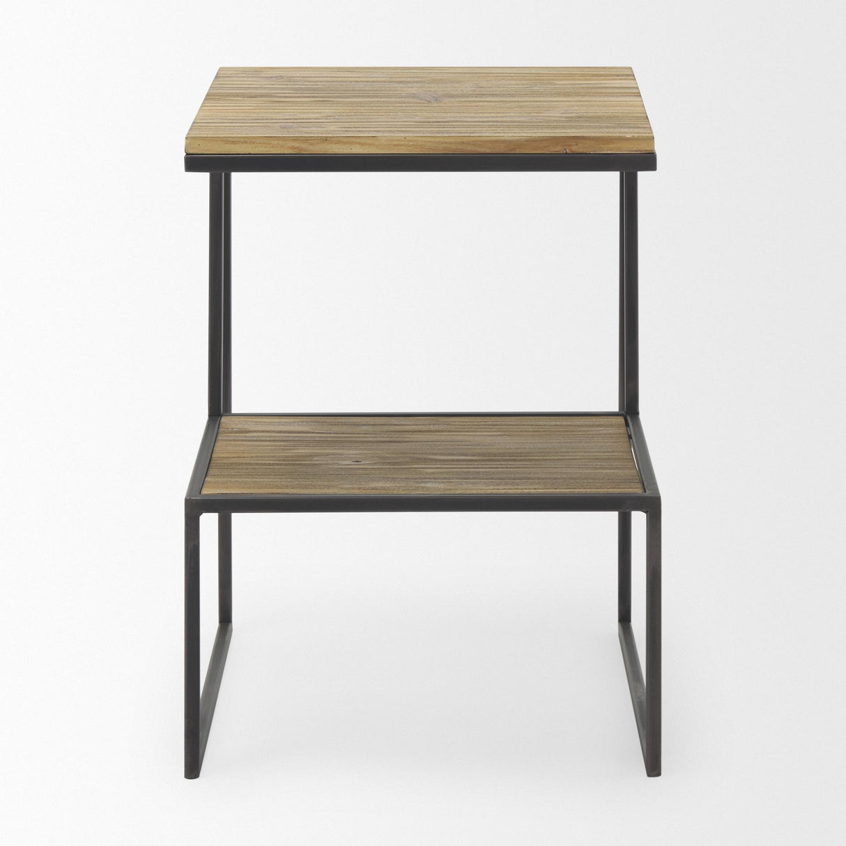 Mercana Ronin 22"H Square 2-Tier Wood w/ Black Metal Accent Table
