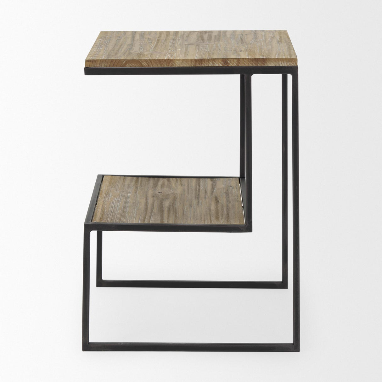 Mercana Ronin 22"H Square 2-Tier Wood w/ Black Metal Accent Table
