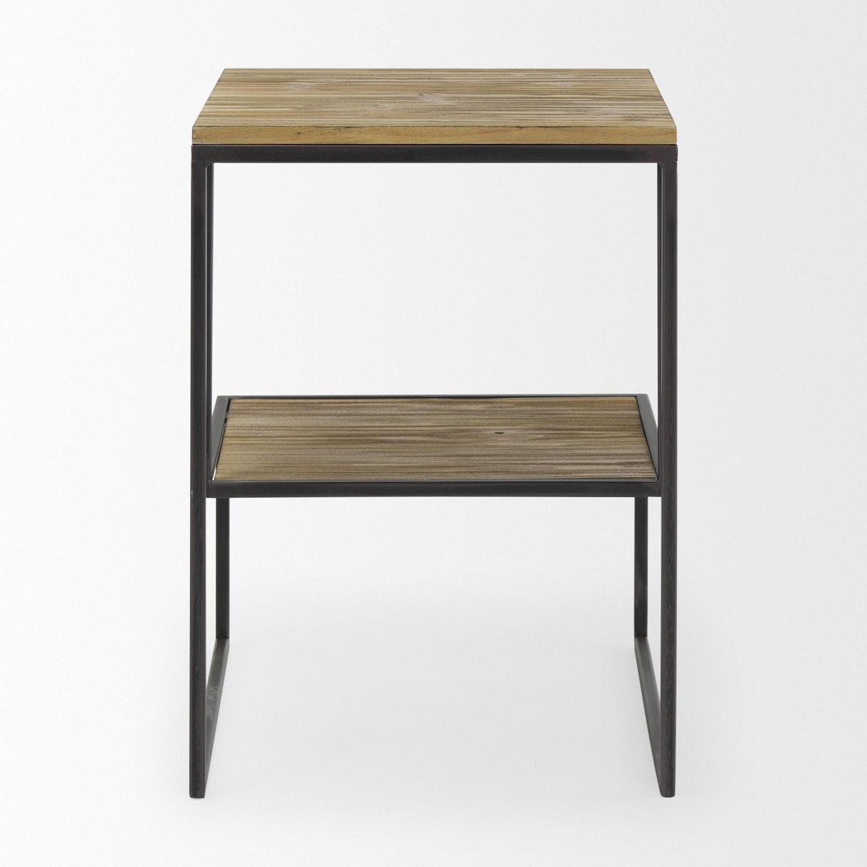 Mercana Ronin 22"H Square 2-Tier Wood w/ Black Metal Accent Table