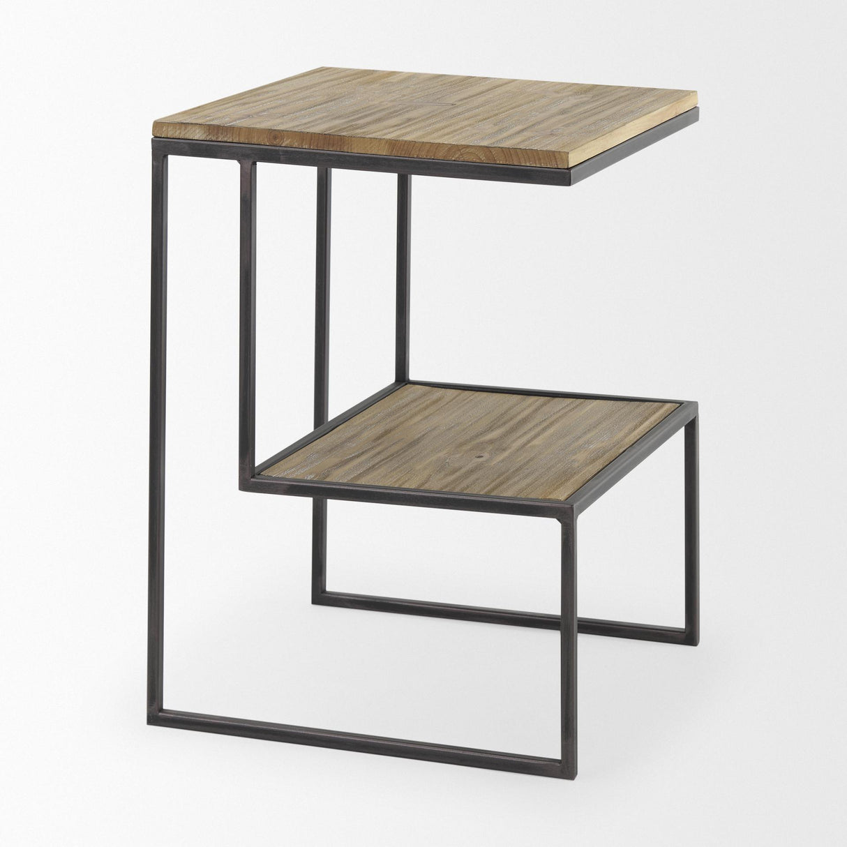 Mercana Ronin 22"H Square 2-Tier Wood w/ Black Metal Accent Table