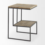 Mercana Ronin 22"H Square 2-Tier Wood w/ Black Metal Accent Table