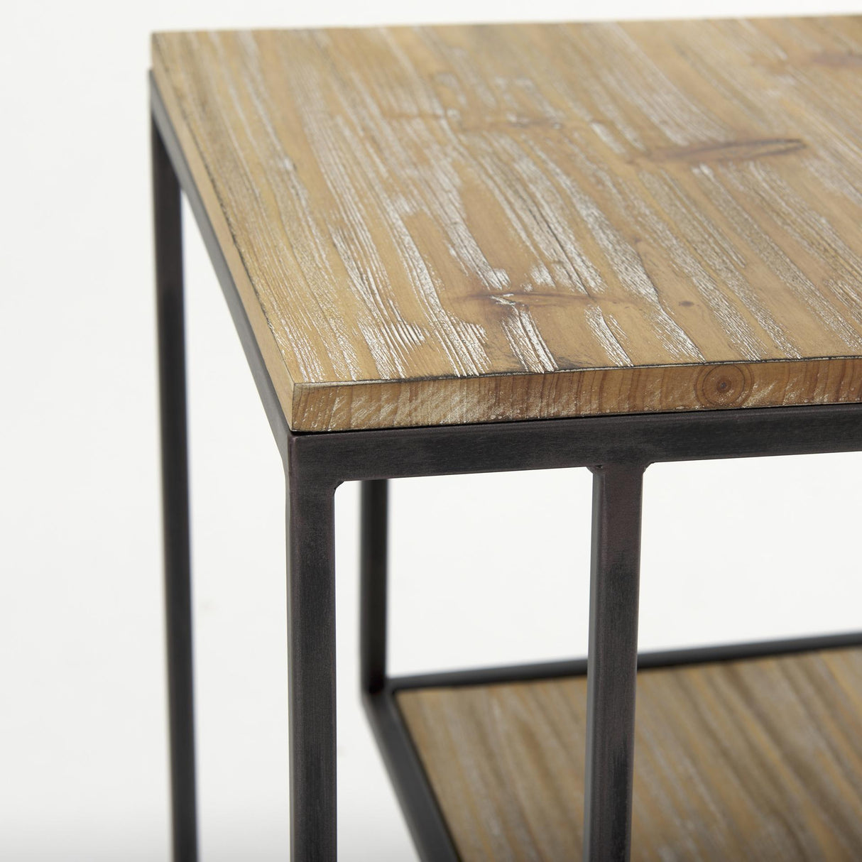 Mercana Ronin 22"H Square 2-Tier Wood w/ Black Metal Accent Table