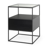 Mercana Samson 15.7L x 15.7W x 21.3H Side Table Matte Black Metal and Glass