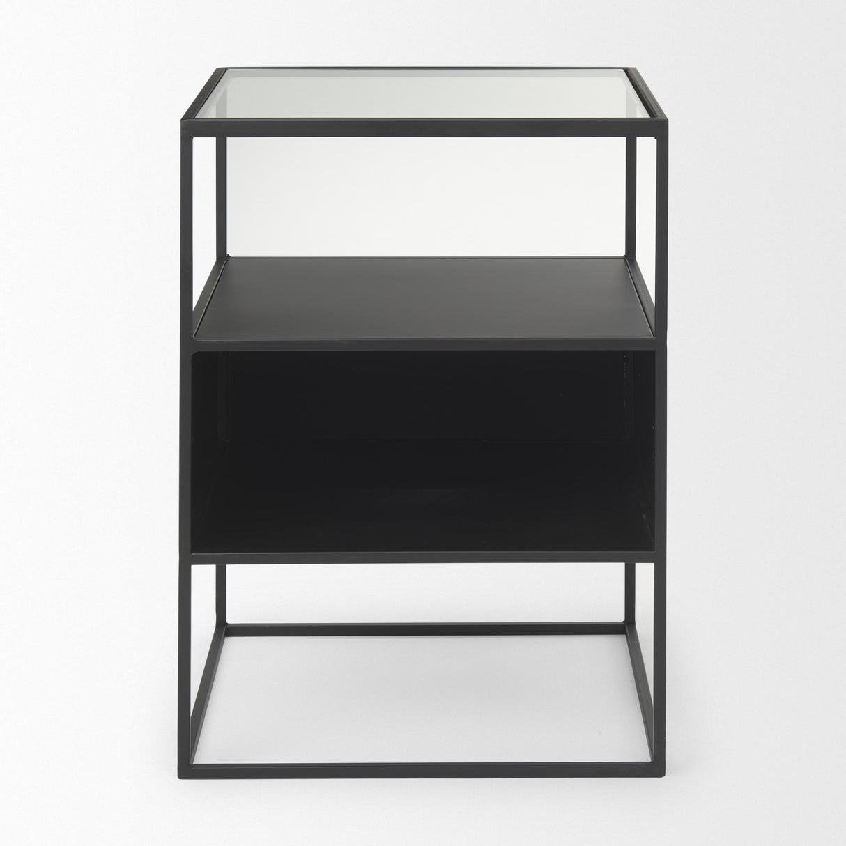 Mercana Samson 15.7L x 15.7W x 21.3H Side Table Matte Black Metal and Glass