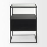 Mercana Samson 15.7L x 15.7W x 21.3H Side Table Matte Black Metal and Glass