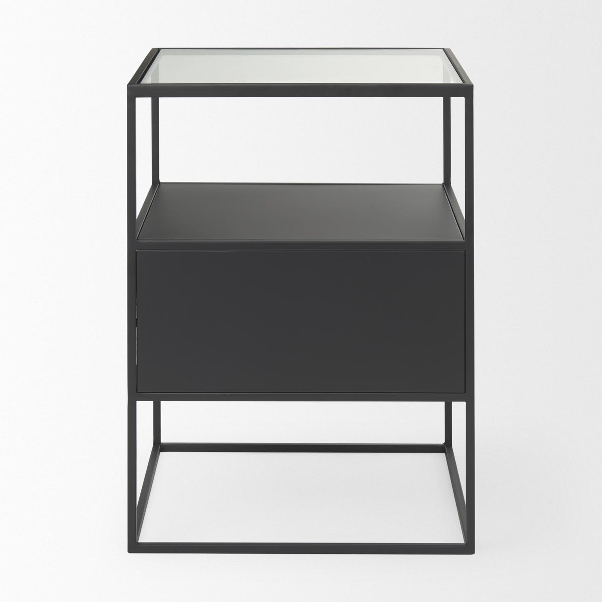 Mercana Samson 15.7L x 15.7W x 21.3H Side Table Matte Black Metal and Glass