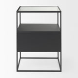 Mercana Samson 15.7L x 15.7W x 21.3H Side Table Matte Black Metal and Glass