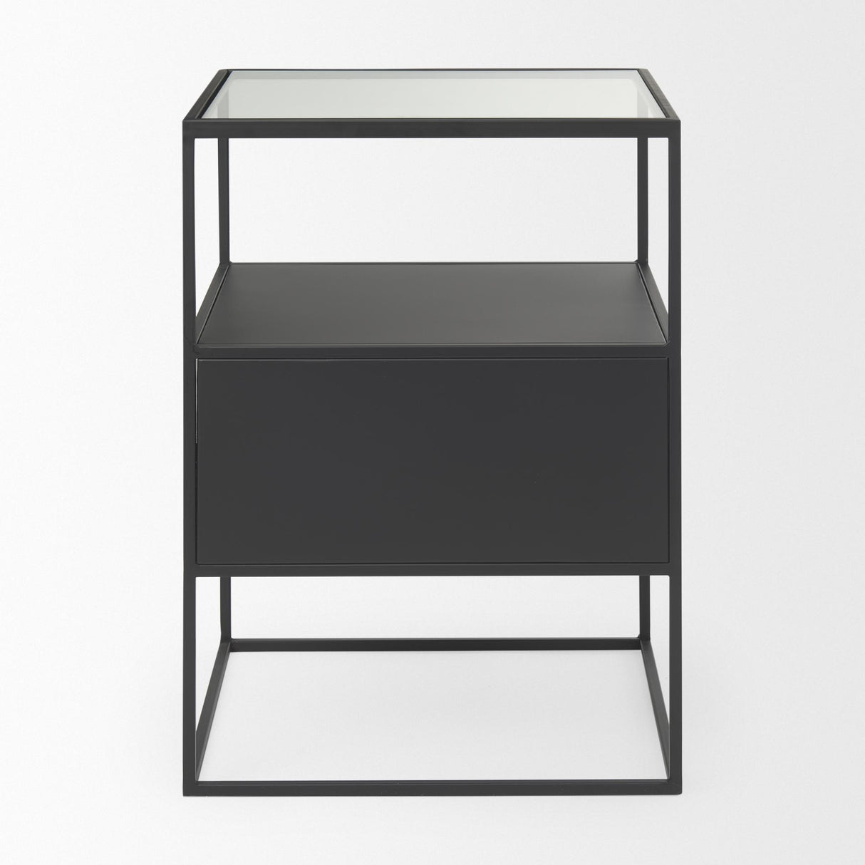 Mercana Samson 15.7L x 15.7W x 21.3H Side Table Matte Black Metal and Glass