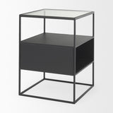 Mercana Samson 15.7L x 15.7W x 21.3H Side Table Matte Black Metal and Glass