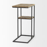 Mercana Ronin 25"H Rectangle 2-Tier Wood w/ Black Metal Accent Table