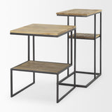 Mercana Ronin 25"H Rectangle 2-Tier Wood w/ Black Metal Accent Table