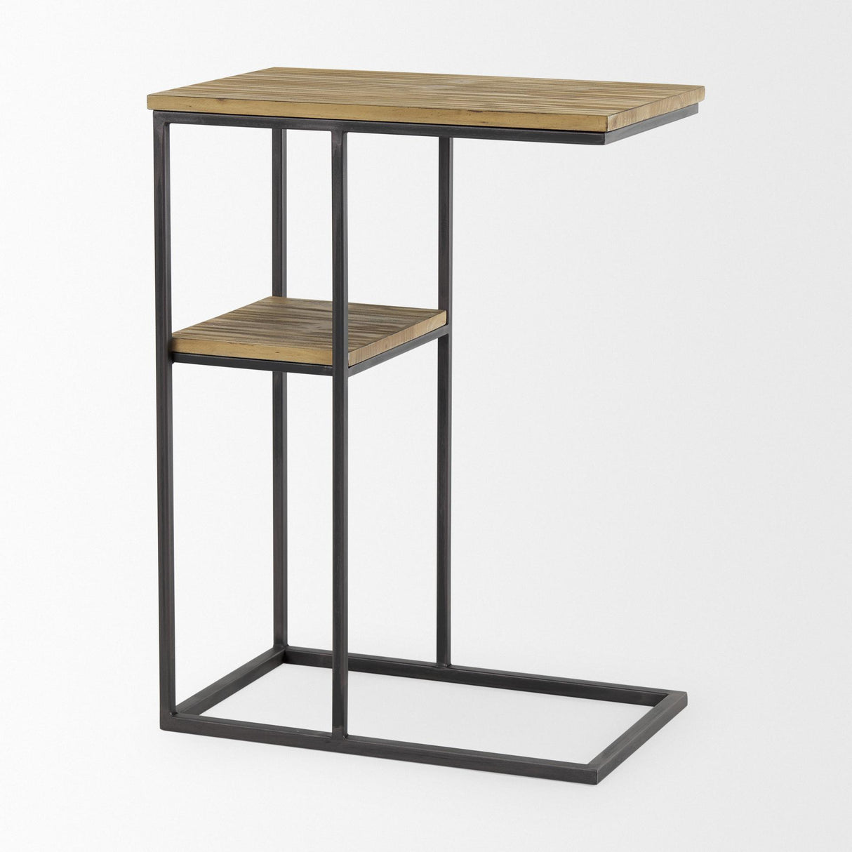 Mercana Ronin 25"H Rectangle 2-Tier Wood w/ Black Metal Accent Table