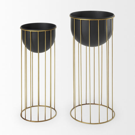 Mercana Danica Set of 2 Matte Black Metal Plant Stands