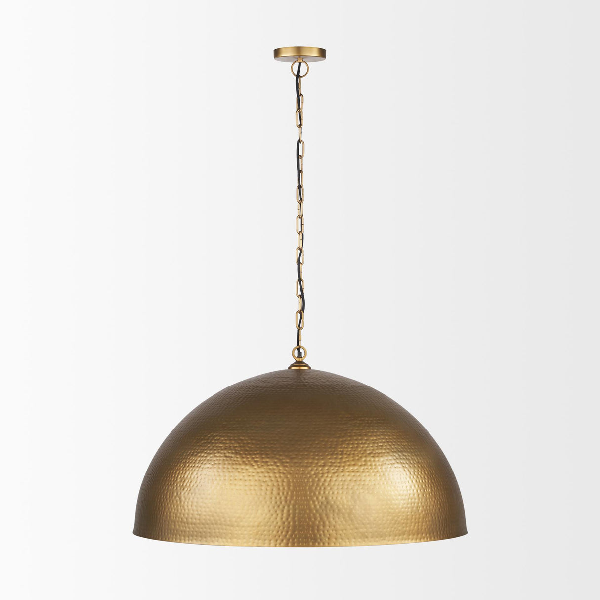 Mercana Karina 36" Round Brass-tone Hammered Metal Dome Pendant Light