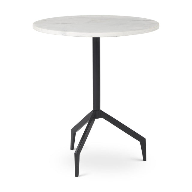 Mercana Serre Marble Top 3 Prong Black Metal Base End Table