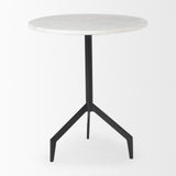 Mercana Serre Marble Top 3 Prong Black Metal Base End Table