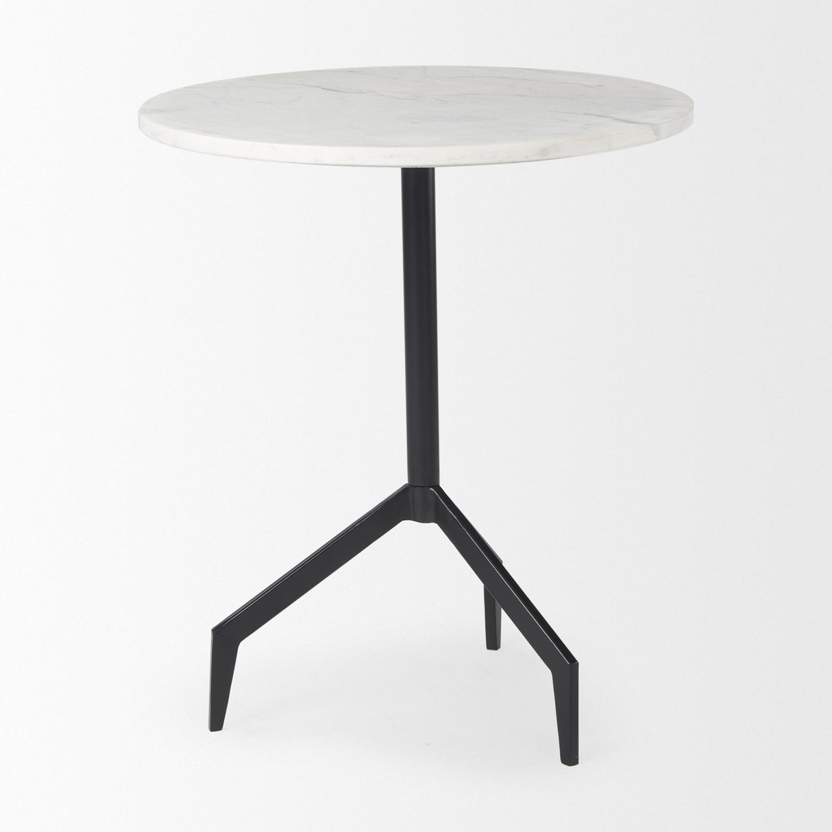 Mercana Serre Marble Top 3 Prong Black Metal Base End Table
