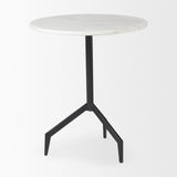 Mercana Serre Marble Top 3 Prong Black Metal Base End Table