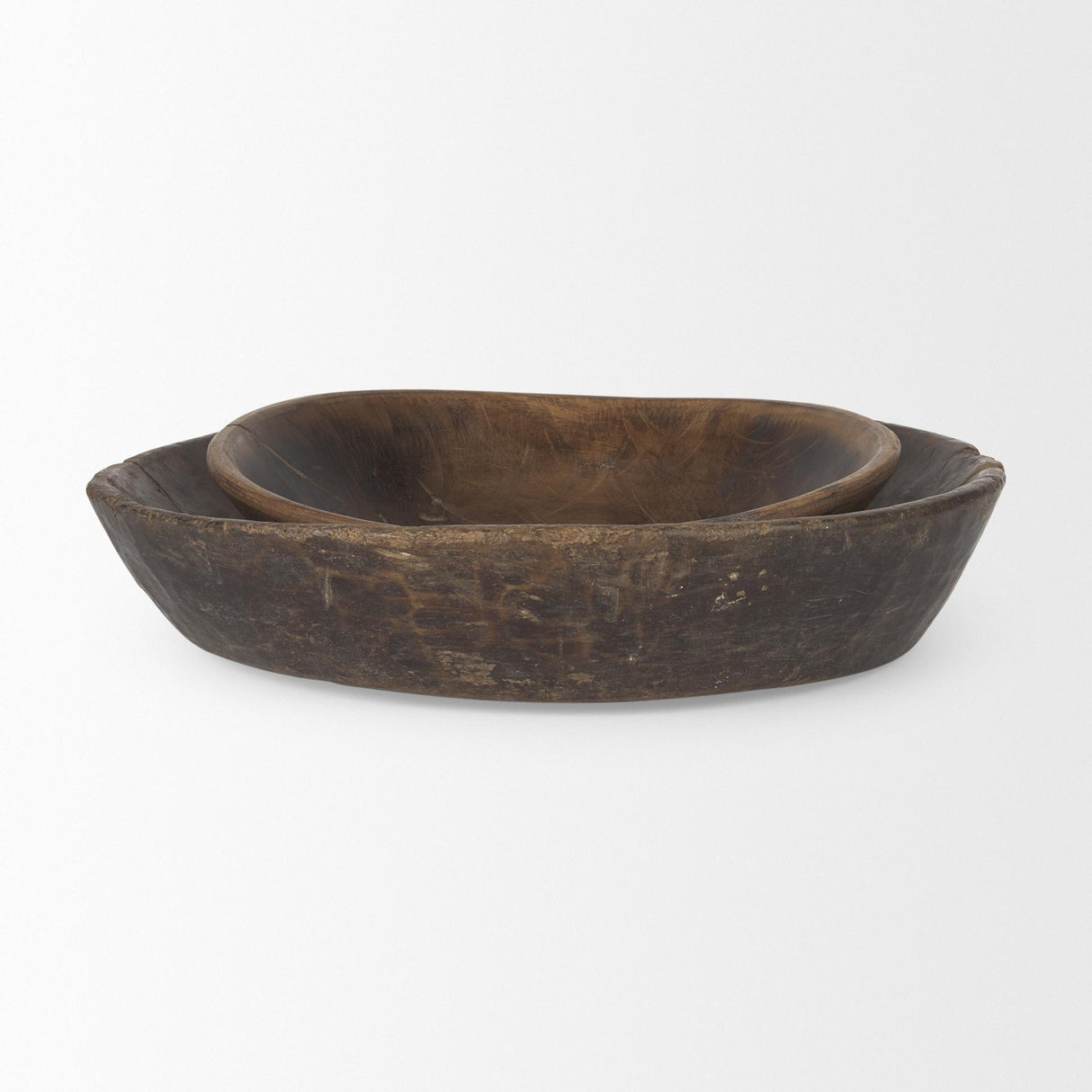Mercana Nikita Set of 2 Large Medium Brown Reclaimed Wood Bowls