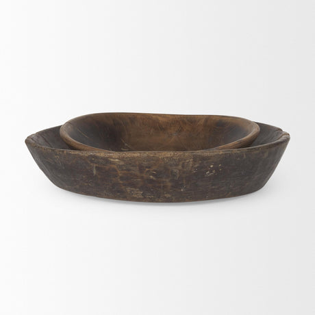 Mercana Nikita Set of 2 Large Medium Brown Reclaimed Wood Bowls