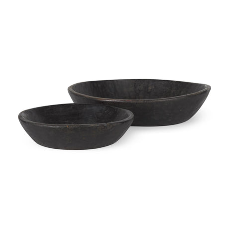 Mercana Nikita Set of 2 Large Black-Brown Reclaimed Wood Bowls