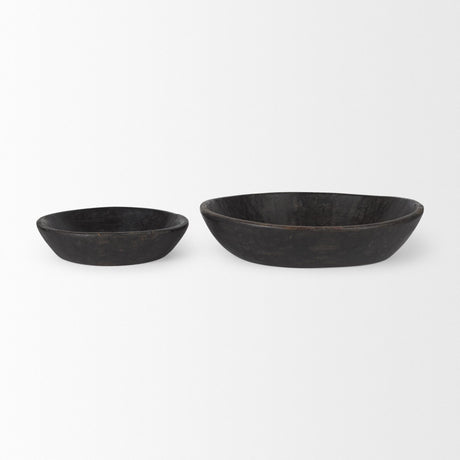 Mercana Nikita Set of 2 Large Black-Brown Reclaimed Wood Bowls