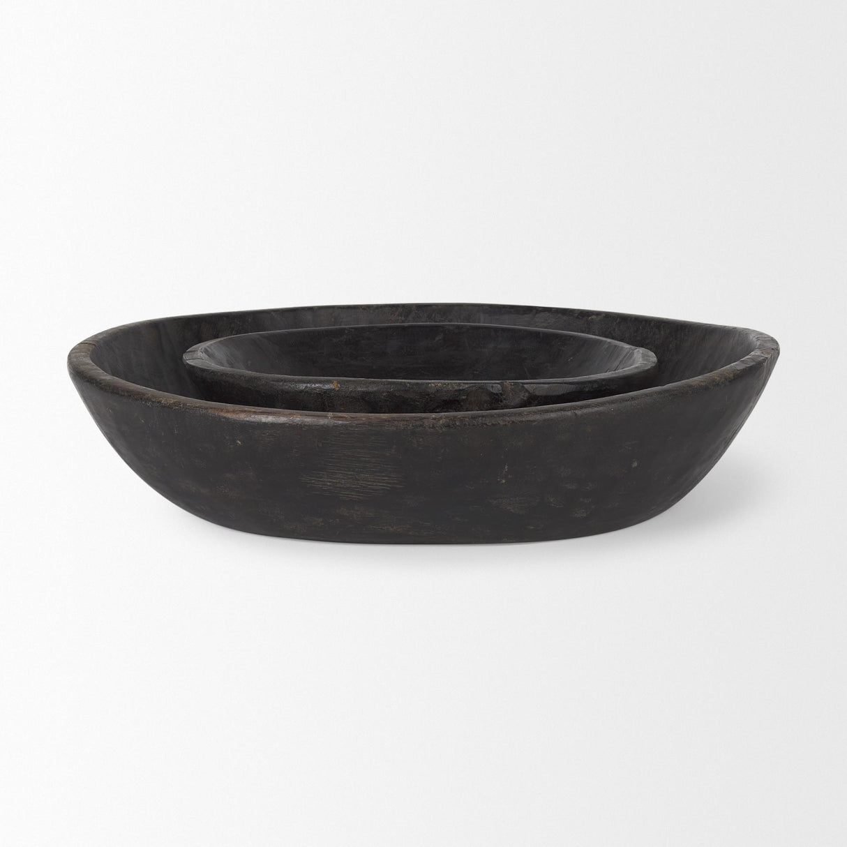 Mercana Nikita Set of 2 Large Black-Brown Reclaimed Wood Bowls