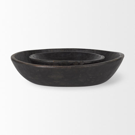 Mercana Nikita Set of 2 Large Black-Brown Reclaimed Wood Bowls